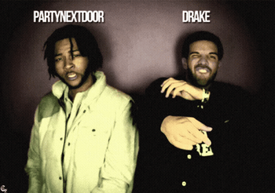 Two Men Standing Next To Each Other With Partynextdoor And Drake Written On The Bottom GIF