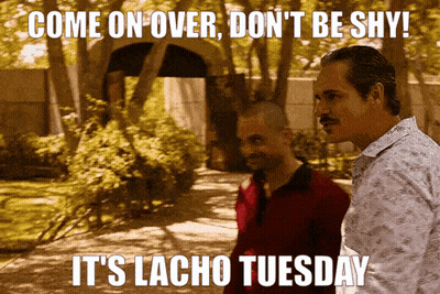 Two Men Standing Next To Each Other With The Caption Come On Over Don 'T Be Shy GIF