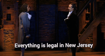Two Men Standing Next To Each Other With The Words " Everything Is Legal In New Jersey " Below Them GIF