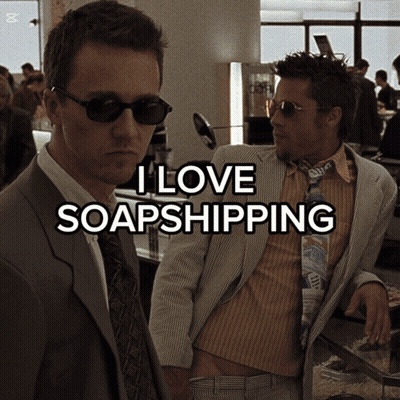 Two Men Standing Next To Each Other With The Words " I Love Soapshipping " On Top GIF
