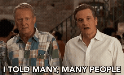 Two Men Standing Next To Each Other With The Words I Told Many Many People GIF