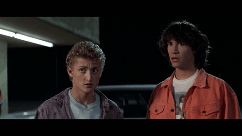 Two Men Standing Next To Each Other With The Words " No Way " Written On The Bottom GIF