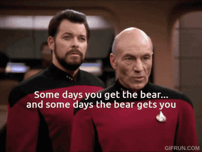 Two Men Standing Next To Each Other With The Words Some Days You Get The Bear GIF