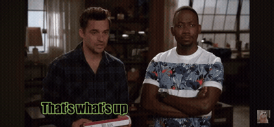 Two Men Standing Next To Each Other With The Words That 'S What 'S Up GIF