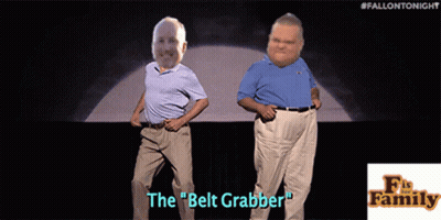 Two Men Standing Next To Each Other With The Words " The Belt Grabber " On The Bottom Right GIF