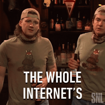 Two Men Standing Next To Each Other With The Words The Whole Internet 'S Snl On The Bottom GIF