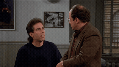 Two Men Standing Next To Each Other With The Words " This Is No Good " In Yellow GIF