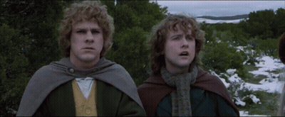 Two Men Standing Next To Each Other With We've In Yellow GIF