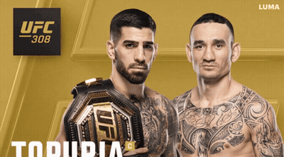 Two Men Standing Next To UFC 308 GIF