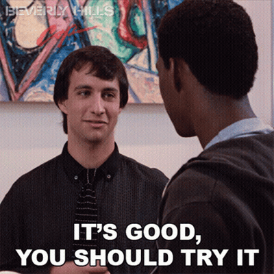 Two Men Standing One Saying It's Good You Should Try It GIF