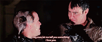Two Men Standing One Says Hey Man Let Me Tell You Something I Love You GIF