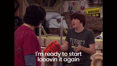 Two Men Standing One Says I'm Ready To Start Looovin It Again GIF