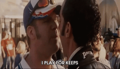 Two Men Standing, One Says I Play For Keeps GIF