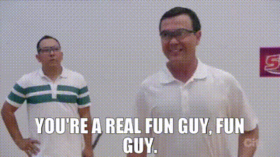 Two Men Standing One Says You're A Real Fun Guy GIF