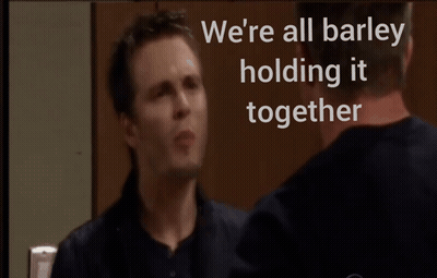 Two Men Standing Saying We're All Barley Holding It Together GIF