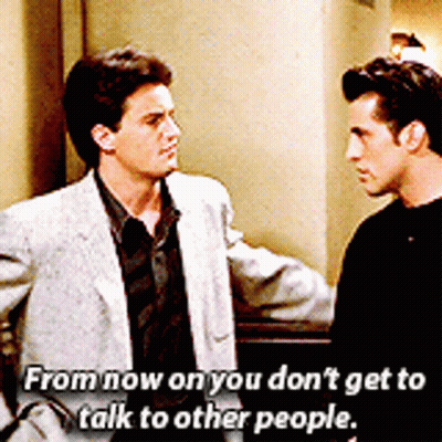 Two Men Standing With From Now On You Don't Get To Talk To Other People GIF