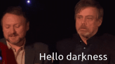 Two Men Standing With Hello Darkness GIF