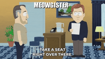 Two Men Standing With Meowgister GIF