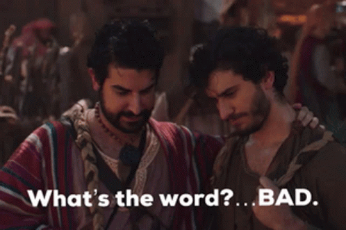 Two Men Standing With What's The Word Bad GIF