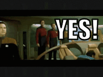 Two Men Standing With Yes Above GIF