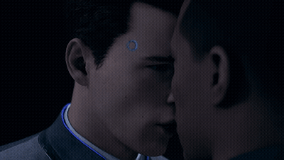 Two Men Staring At Each Other, On Back Shirt GIF