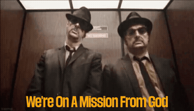 Two Men Suits Hats Elevator Mission From God GIF