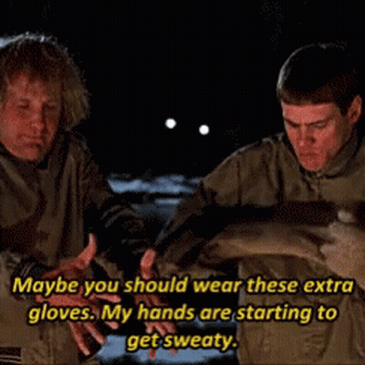 Two Men Talking About Extra Gloves GIF