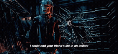 Two Men Talking By Broken Glass Wall GIF