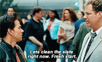 Two Men Talking, One Says Let's Clean The Slate GIF