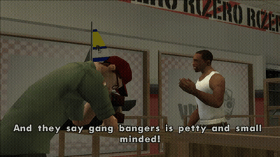 Two Men Talking Say Gang Bangers Is Petty And Small Minded GIF