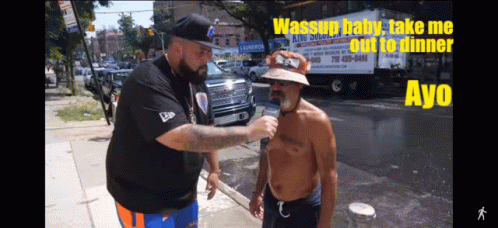 Two Men Talking Saying Wassup Baby Take Me Out To Dinner GIF