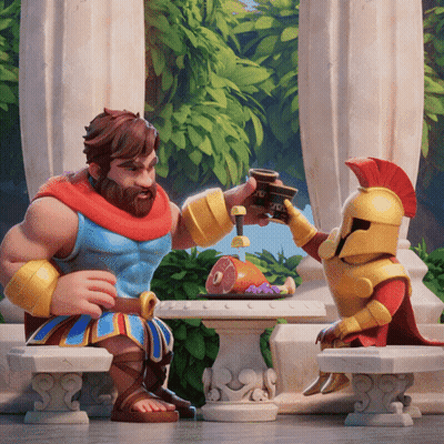 Two Men Toasting At Table One In Helmet GIF