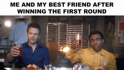 Two Men Toasting Me And My Best Friend After Winning GIF