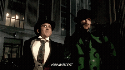 Two Men: Top Hat And Green Jacket #Dramatic Exit GIF