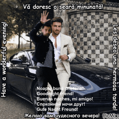 Two Men Waving In Front Of Car Have A Wonderful Evening GIF