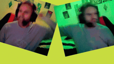 Two Men Wearing Headphones On Yellow GIF