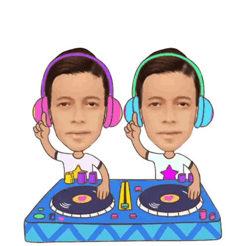 Two Men Wearing Headphones Playing Music Sticker
