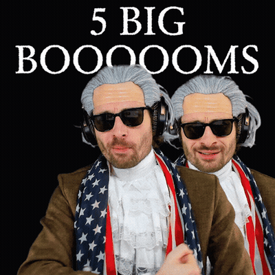 Two Men Wearing Wigs And Sunglasses With The Words 5 Big Boooooms Above Them GIF