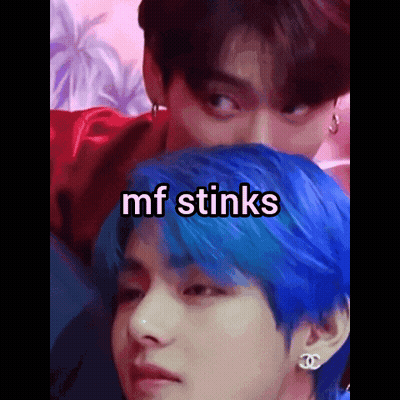 Two Men With Blue Hair Saying Mf Stinks GIF