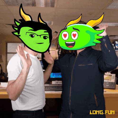 Two Men With Cartoon Faces Long Fun GIF