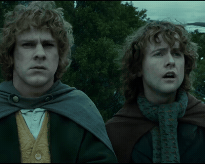Two Men With Curly Hair Standing Beside Trees GIF