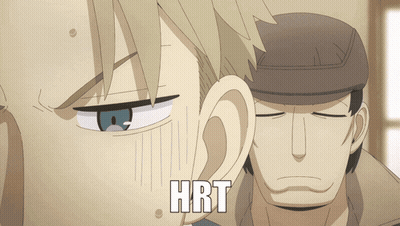 Two Men With Eyes Closed And Word Hrt GIF