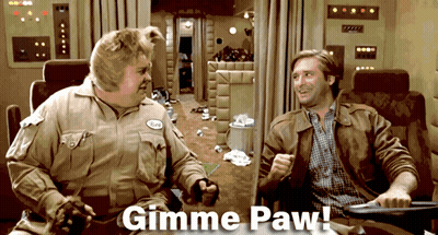 Two Men With Gimme Paw Text GIF