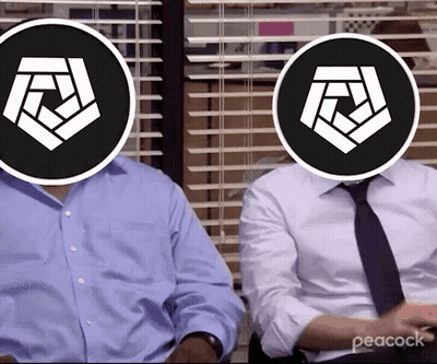 Two Men With Logo Circles Covering Faces GIF