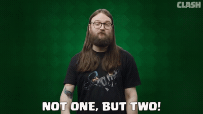 Two Men With Long Hair And Glasses Are Standing Next To Each Other With The Words " Not One But Two " On A Green Backgro GIF