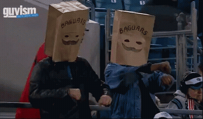 Two Men With Paper Bags Saying Baguars GIF
