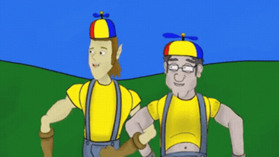 Two Men With Propeller Hats GIF