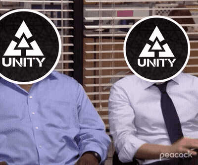 Two Men With Unity Logo Faces GIF
