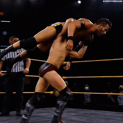 Two Men Wrestling In Ring Choccywrestling GIF