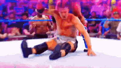 Two Men Wrestling In Ring One On Floor GIF